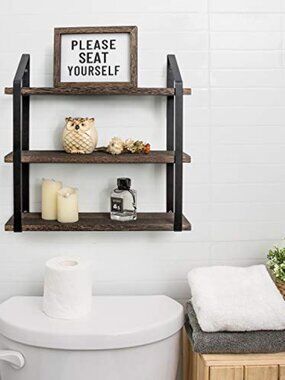 New Floating Wall Shelves 3 Tier 17 Inch Rustic Hanging Shelf with Metal Bracket